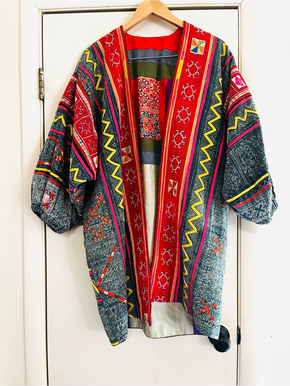 VTG OOAK Tribal Kantha Boho Festival Artisan Kimono Lightweight Patchwork Jacket - Picture 1 of 10